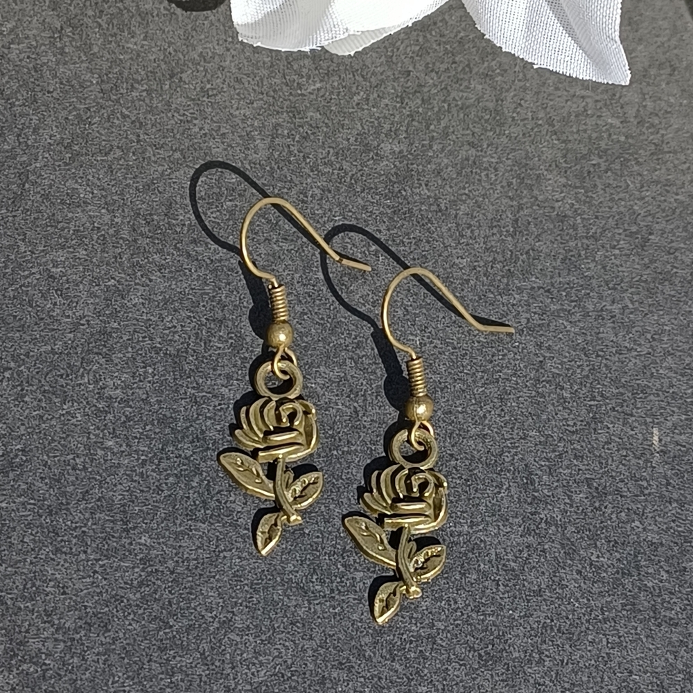 Dainty Bronze Rose Handmade Earrings